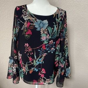 Beautiful Black Blouse with Floral Print, Karen Kane, size M